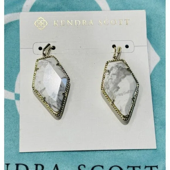 Kendra Scott Gold Howlite Marble Tessa Earrings - Picture 1 of 4